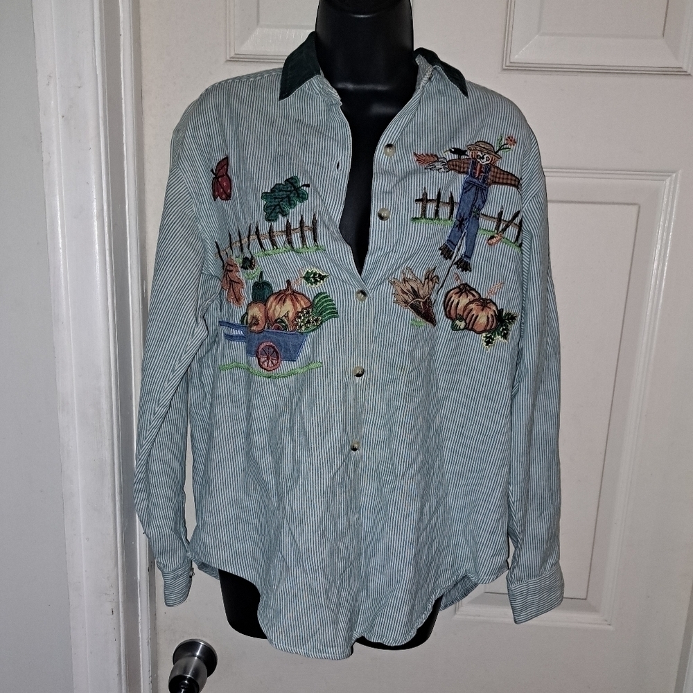 Casey&max fall design striped button Down shirt medium